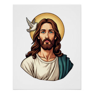 Pôster Camisa Jesus Dove Halo Vintage Engraving 2