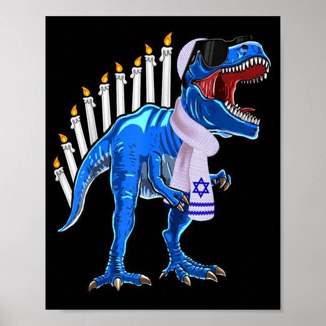 Poster Camisa Menorasaurus Rex T Rex Dinossauro Hanukkah  (Frente)