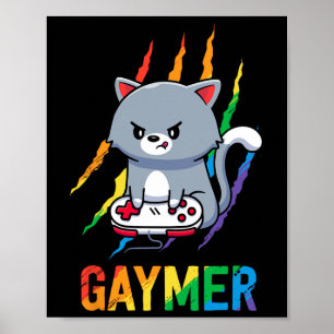 Poster Camisa Orgulho Gato Lgbt Gaymer Arco-íris Vídeo Jo