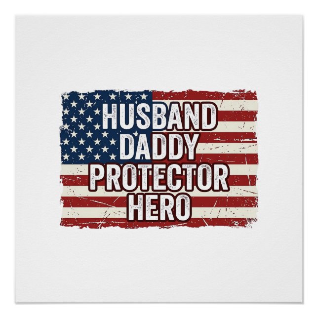 Pôster Camisa Patriótica Marido Papai Protetor Herói Band (Frente)