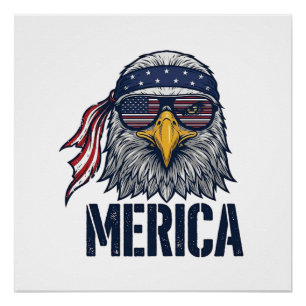 Pôster Camisa Patriótica Vintage Águia Merica Design_1