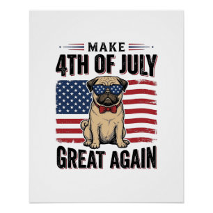 Pôster Camisa Patriótica Vintage de Pug de 4 de Julho Des
