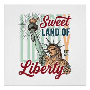Pôster Camisa Patriótica Vintage Sweet Land of Liberty De