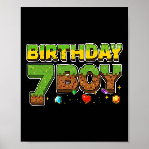 Poster Camisa Pixel do Menino de Aniversário Divertida 7º