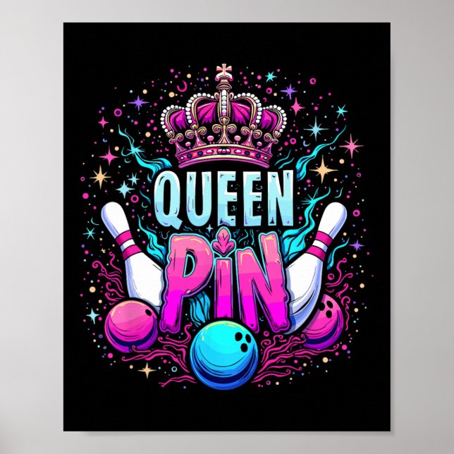 Poster Camisa Queen Pin Bowl Bowling League Para Bowling  (Frente)
