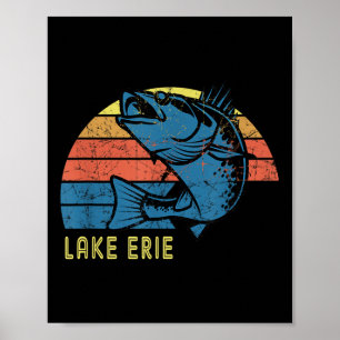 Poster Camisa Retro de Pesca de Walleye do Lago Erie Souv
