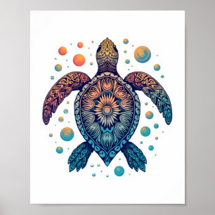 Poster Camisa Tie-Dye de Tartaruga Marinha Havaiana Féria