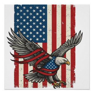 Pôster Camisa Vetorial Patriótica Vintage Eagle Flag_1