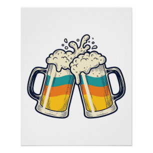 Pôster Camisa Vetorial Vintage Rainbow Beer Mug Cheers_1