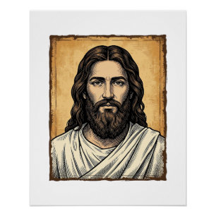 Pôster Camisa Vintage com Desenho de Retrato Religioso Gr