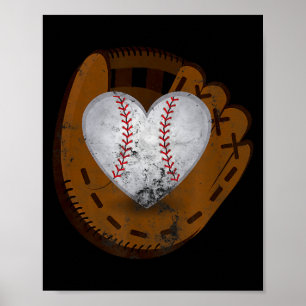 Poster Camisa Vintage de Beisebol Coração Camisa Divertid