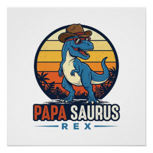 Pôster Camisa Vintage de Dinossauro Cowboy Papa Saurus Re
