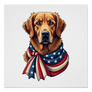Pôster Camisa Vintage do Old Glory Golden Retriever 2
