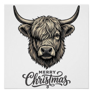 Pôster Camisa Vintage Merry Christmas Cow Highland_1