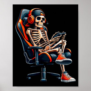 Poster Camisas de Halloween Esqueleto Gamer Vídeo Jogos M
