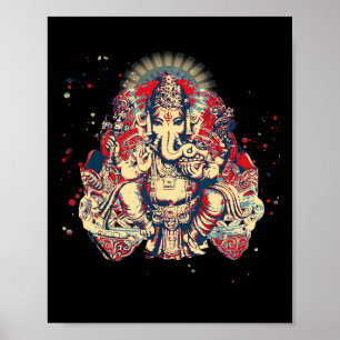 Poster Camisas de Ioga Espiritual Deus Hindu Ganesha Medi