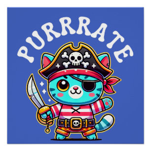 Pôster Camisas Piratas Presente de Gato-Pão Corte de