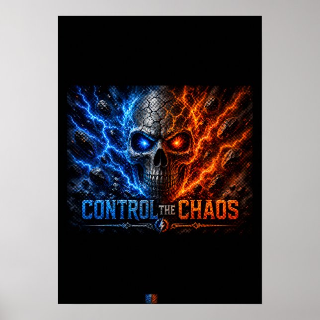 Poster Camiseta 3D Caveira Fogo vs Gelo – (Frente)