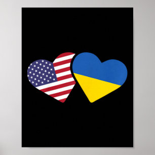 Poster Camiseta Bandeira Ucrânia EUA Coração Ucraniano Am