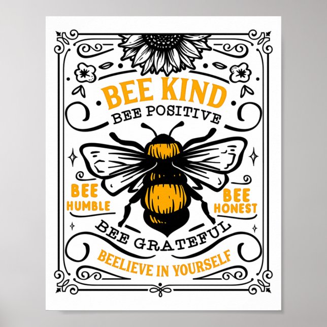 Poster Camiseta Bee Kind Bee Positive  (Frente)