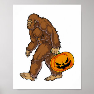 Poster Camiseta Bigfoot Sasquatch Carregando Abóbora Assu