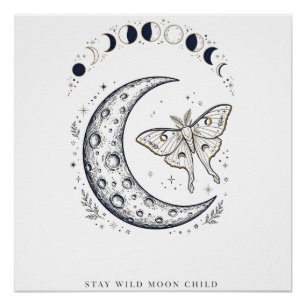 Pôster Camiseta Celestial Stay Wild Moon Child Lua Boho