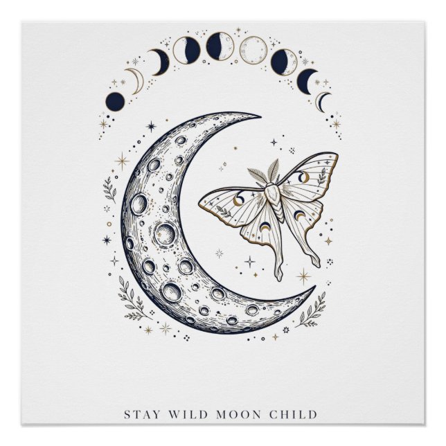 Pôster Camiseta Celestial Stay Wild Moon Child | Lua Boho (Frente)