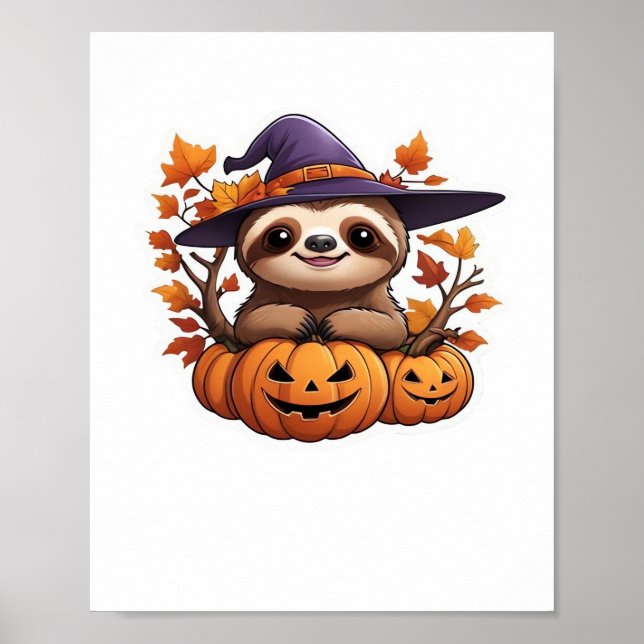 Poster Camiseta Clássica de Cartoon Halloween Sloth (Frente)