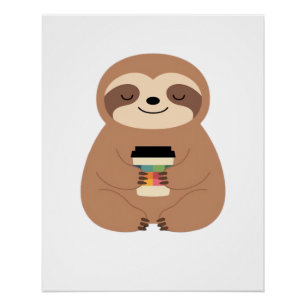 Pôster Camiseta Clássica Sloth Coffee Time