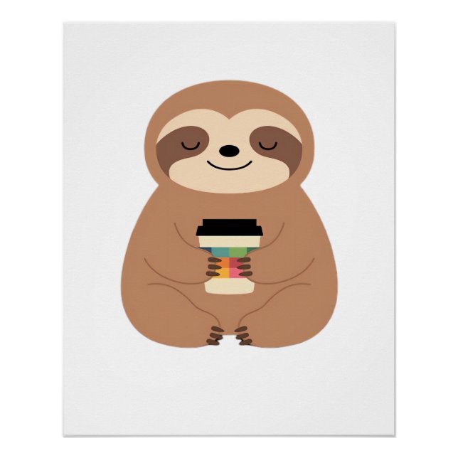 Pôster Camiseta Clássica Sloth Coffee Time (Frente)