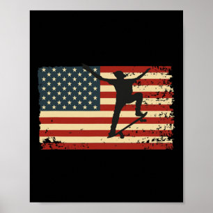 Poster Camiseta da Bandeira Americana de Skate Skateboard