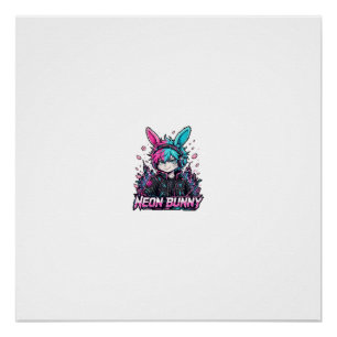 Pôster Camiseta de Anime Cyberpunk Neon Bunny — Anime