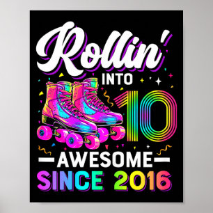 Poster Camiseta de Aniversário de 10 Anos Menina Patins d