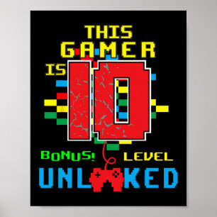 Poster Camiseta de Aniversário Jogo Desbloqueado Nível 10