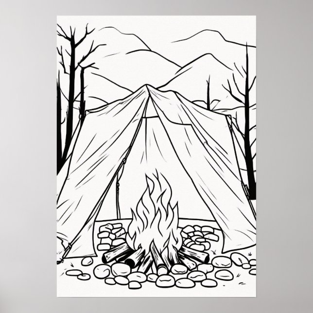 Poster Camiseta de arte linear de fogueira de acampamento (Frente)