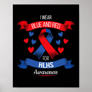 Poster Camiseta de Doença Cardíaca Com Fita Azul Vermelha