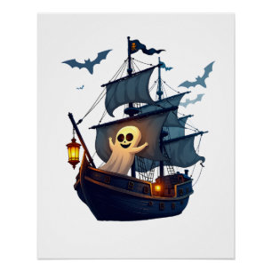 Pôster Camiseta de Halloween Navio Fantasma Pirata � Assu