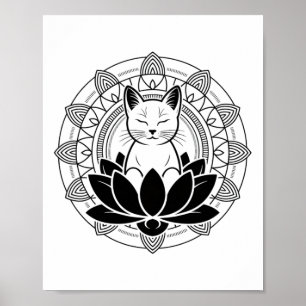 Poster Camiseta de Ioga Gato Flor de Lótus Meditação Cons