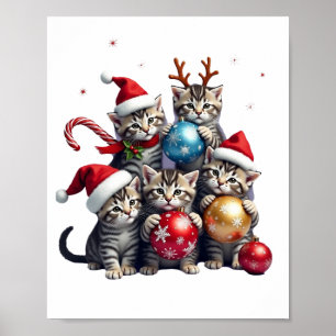 Poster Camiseta de Natal de Gatos Fofos no Espaço com Enf