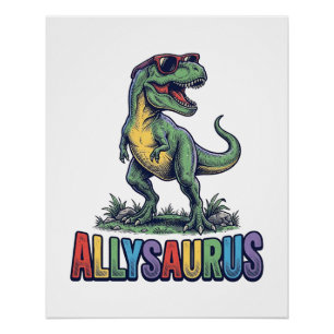 Pôster Camiseta de óculos de sol de dinossauro retrô Ally