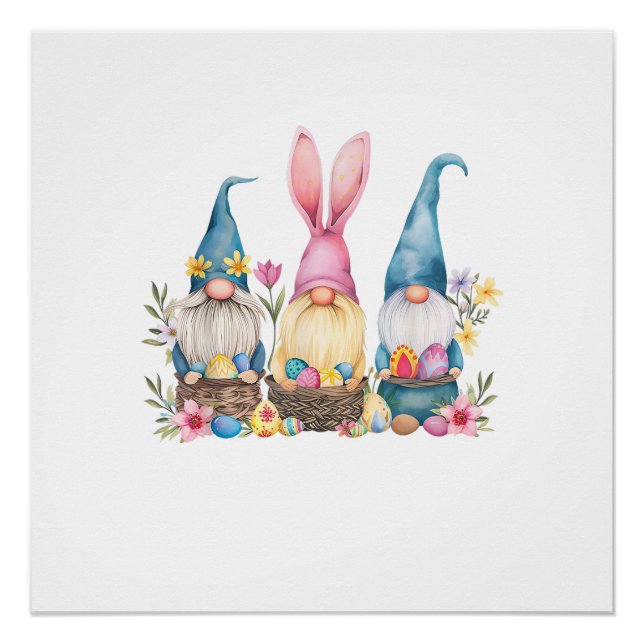 Pôster Camiseta de Páscoa de Três Gnomos Ovos de Páscoa (Frente)