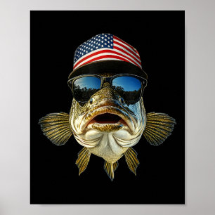 Poster Camiseta de Pesca B EUA Bandeira Americana Óculos