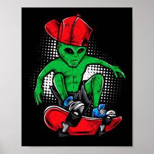 Poster Camiseta de Skate Alien Crente de Ovni Skateboardi