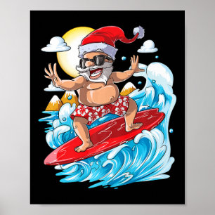 Poster Camiseta de Surf Havaiano do Papai Noel Natal Verã