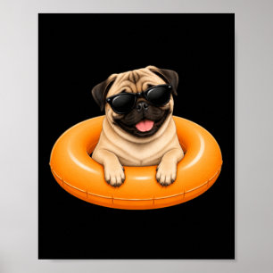 Poster Camiseta de verão Pug Flutuador de piscina de cach