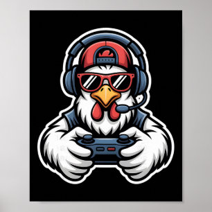 Poster Camiseta Divertida de Galinha Gamer Fone de Ouvido