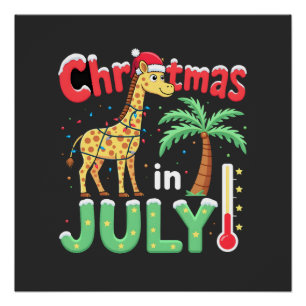 Pôster Camiseta engraçada de Natal em julho Santa Girafa 