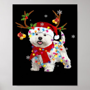 Poster Camiseta engraçada de Natal Westie Renaud Luzes de