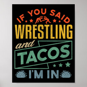 Poster Camiseta engraçada de wrestling e tacos Lutar Retr