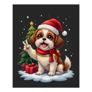 Pôster Camiseta Feminina Luzes de Natal Shih Tzu Mão da P